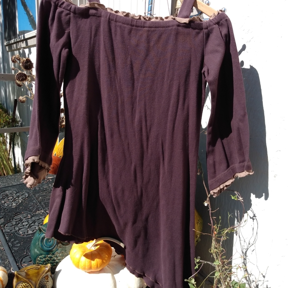 Gypsy Rose hippie boho off the shoulder long asymmetrical shirt Brown Sz Medium